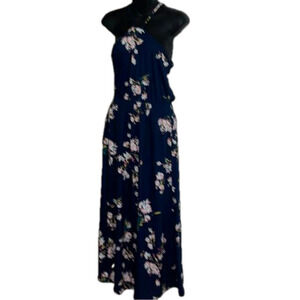 NWT Women's Long Maxi Dress Casual Halter Flowy Floral w Pockets M
